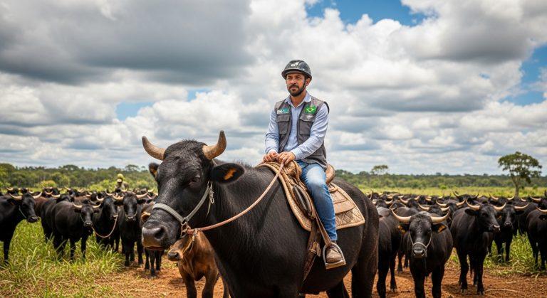 Aerial view of deforestation in the Brazilian Amazon with clear-cut patches and new saplings.