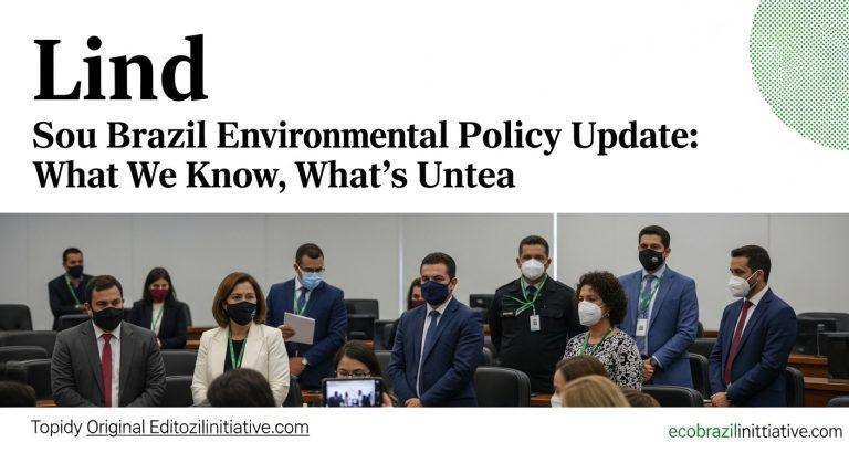 Brazilian forest with policy documents and renewable energy icons overlay