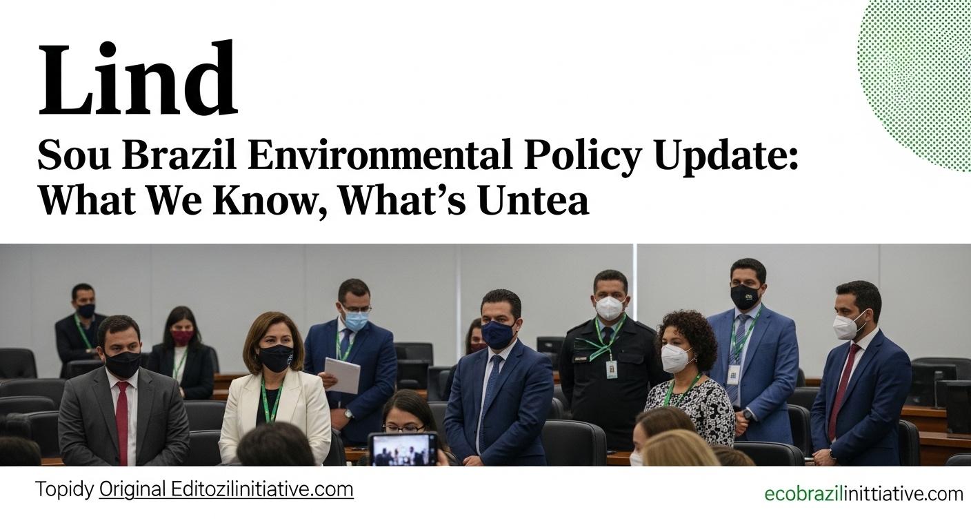 Brazilian forest with policy documents and renewable energy icons overlay