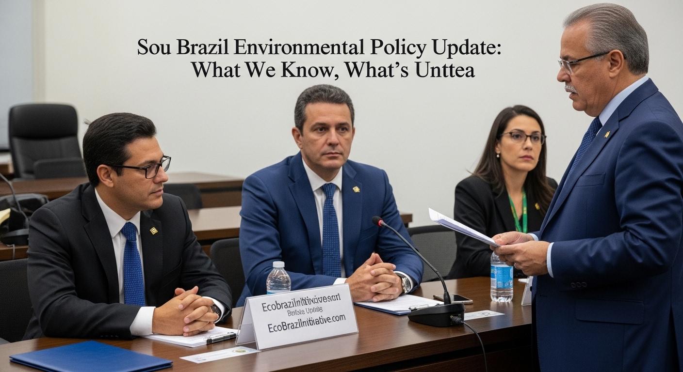 Brazilian forest with policy documents and renewable energy icons overlay