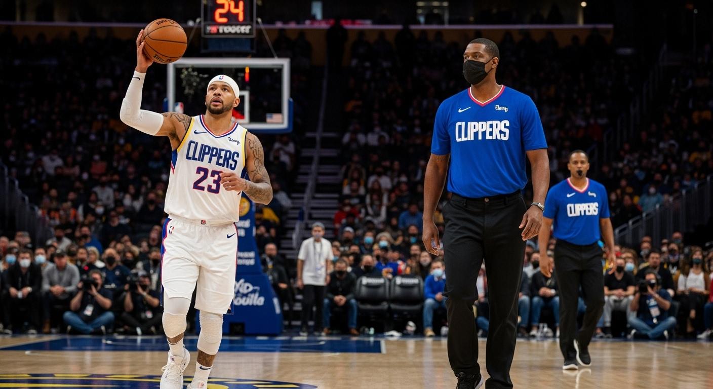 Basketball court with eco-icons and a Brazilian city skyline.