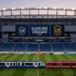 Sustainable stadium scene for Alajuelense vs LAFC CONCACAF match.